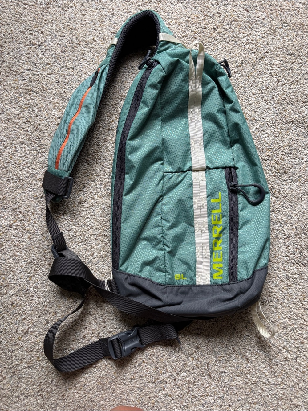 Merrell Teal Sling Pack with Black Base and Lime Logo
